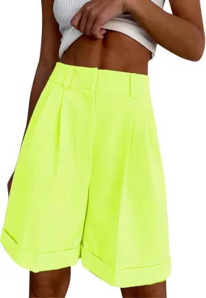 Bermuda Shorts for Women Dressy Casual Knee Length Summer Dress Shorts High Waisted Work Long Short with Pockets