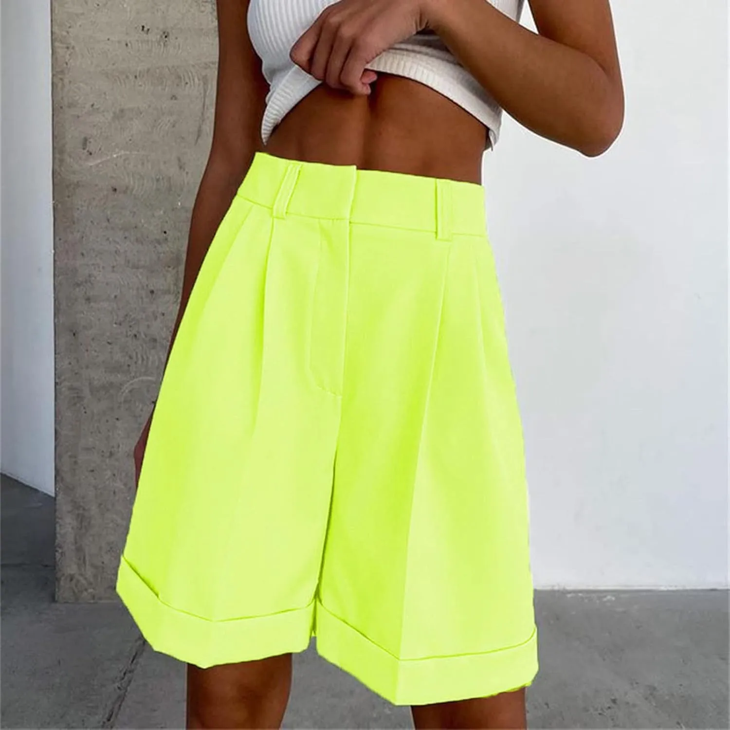 Bermuda Shorts for Women Dressy Casual Knee Length Summer Dress Shorts High Waisted Work Long Short with Pockets