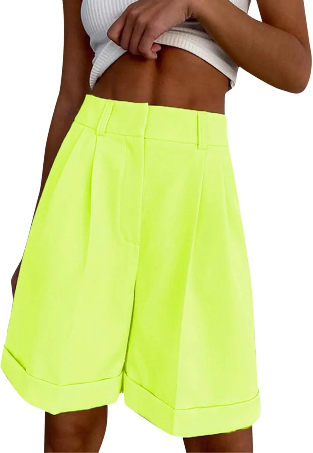 Bermuda Shorts for Women Dressy Casual Knee Length Summer Dress Shorts High Waisted Work Long Short with Pockets