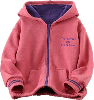 Boys Girls Polar Fleece Jacket Full Zip Hooded Sweatshirt Double-Layer Fleece Hoodie Kids Lightweight Windproof Coat