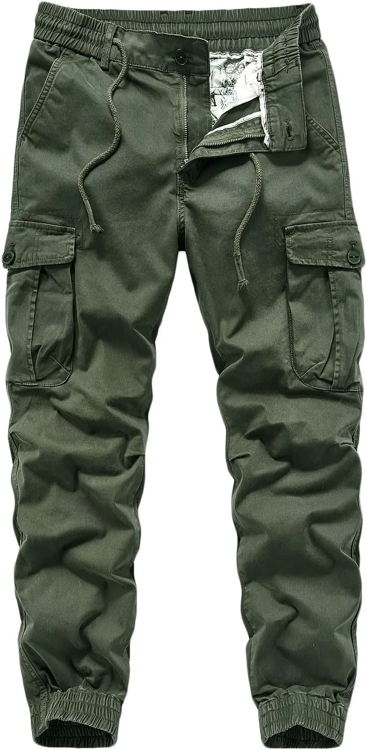Cargo Pants for Men Multi Pocket Elastic Waist Pants Outdoor Work Pants Casual Cinch Bottom Pants Relaxed Trousers