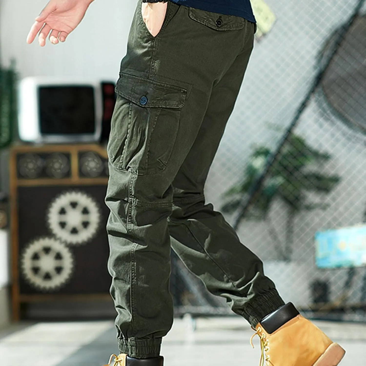 Cargo Pants for Men Multi Pocket Elastic Waist Pants Outdoor Work Pants Casual Cinch Bottom Pants Relaxed Trousers