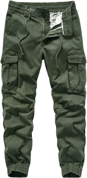 Cargo Pants for Men Multi Pocket Elastic Waist Pants Outdoor Work Pants Casual Cinch Bottom Pants Relaxed Trousers