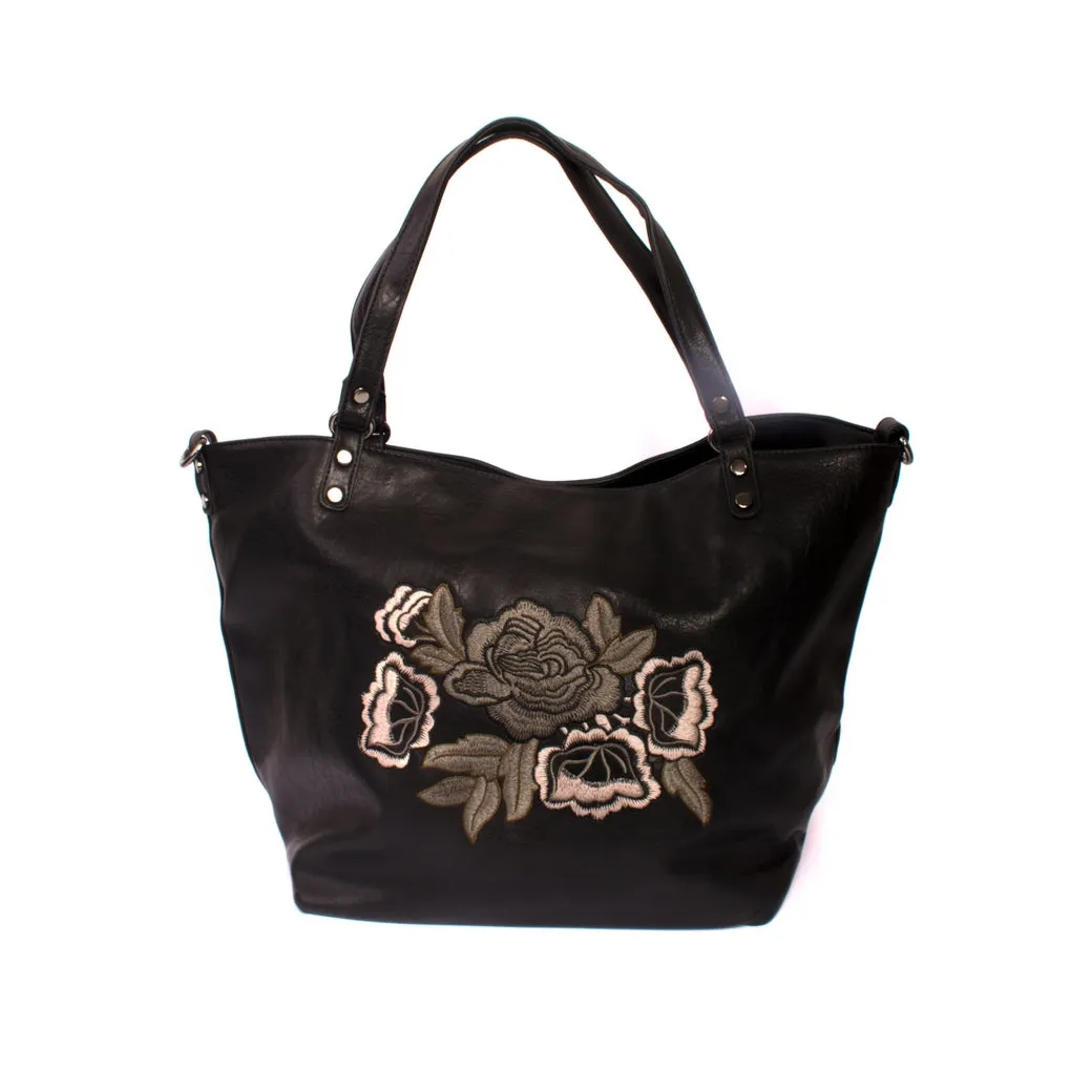 Cartera Flores Bordadas Negro