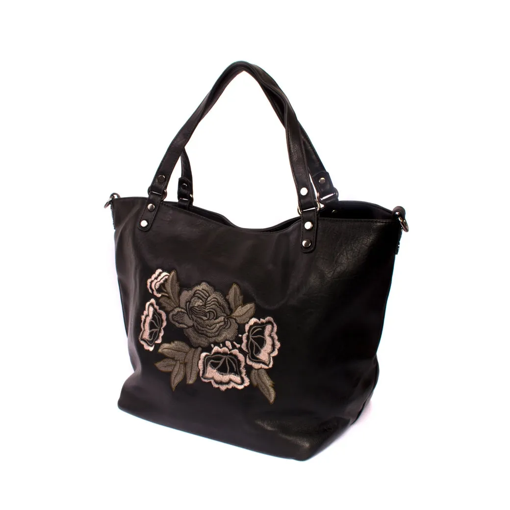Cartera Flores Bordadas Negro