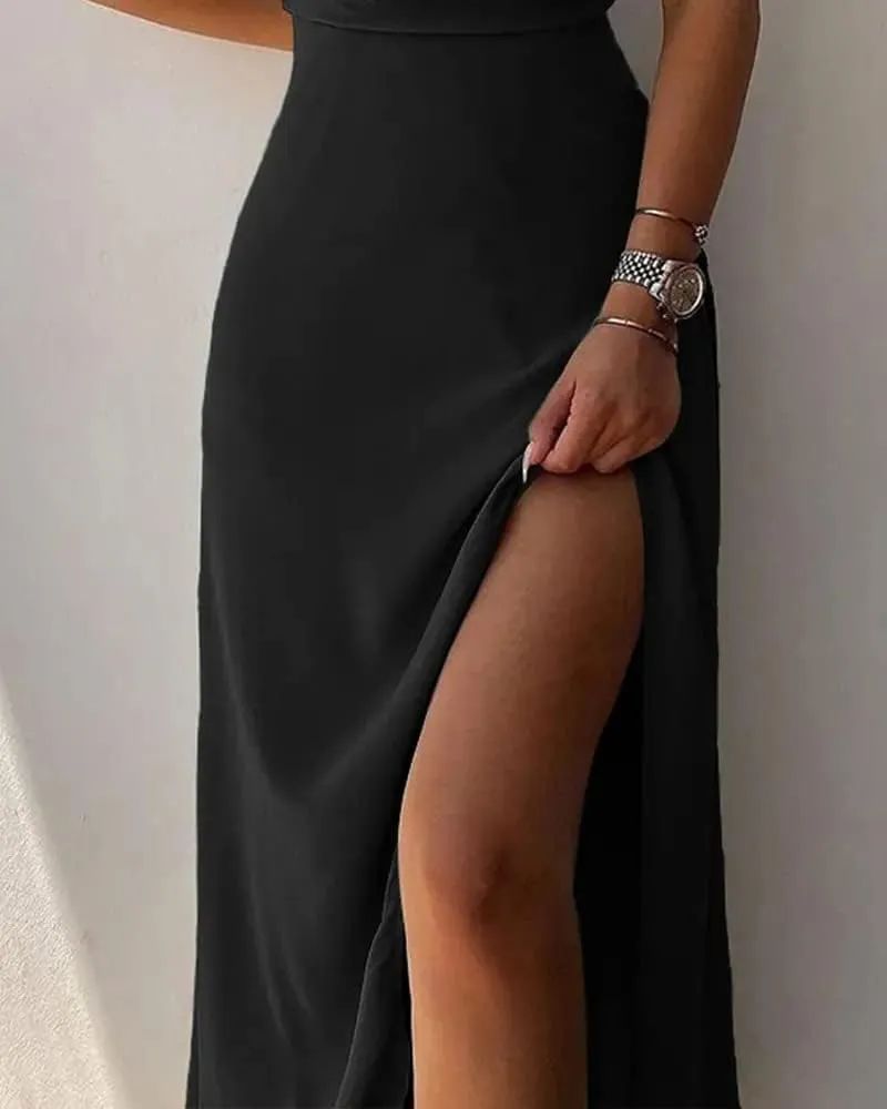 CCIGO Women's Floral Print Spaghetti Straps V Neck Side Slit Sexy Beach Evening Party Maxi Dresses