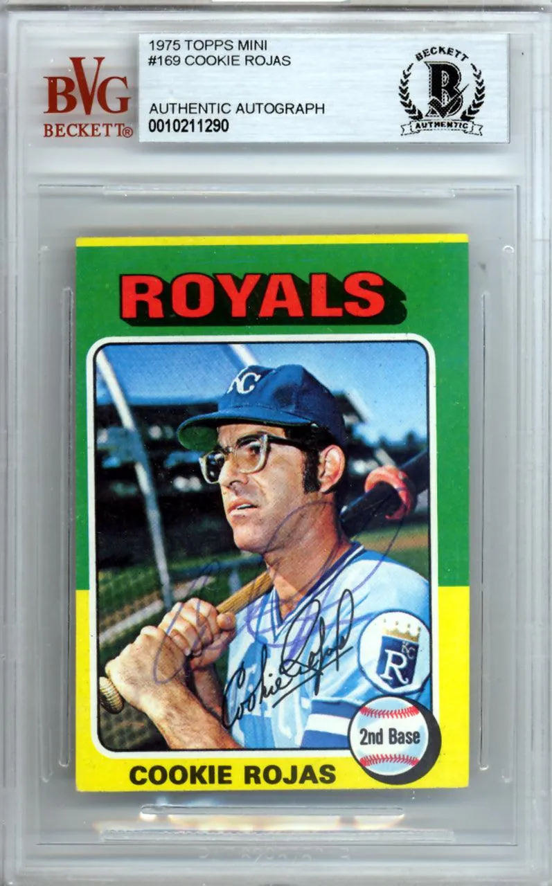 Cookie Rojas Autographed 1975 Topps Mini Card #169 Kansas City Royals Beckett BAS #10211290