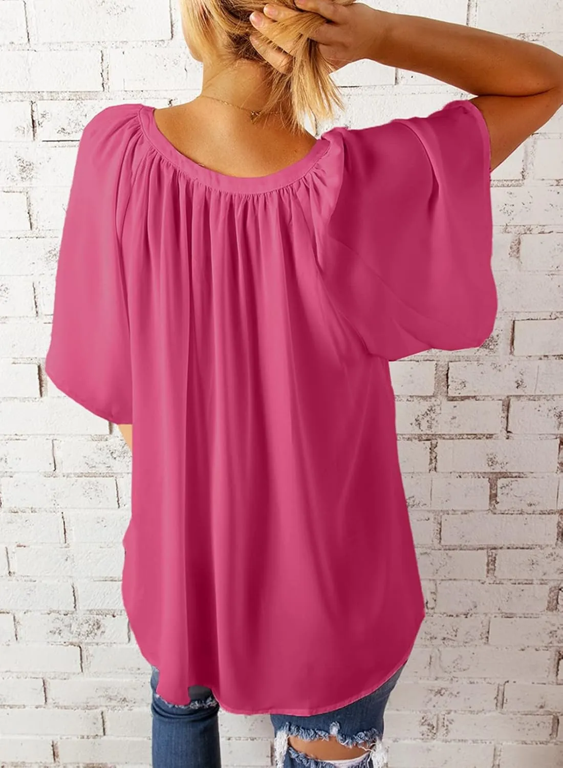 Dokotoo Womens Summer Tops V Neck Short Sleeve Shirts Business Work Chiffon Women Blouses