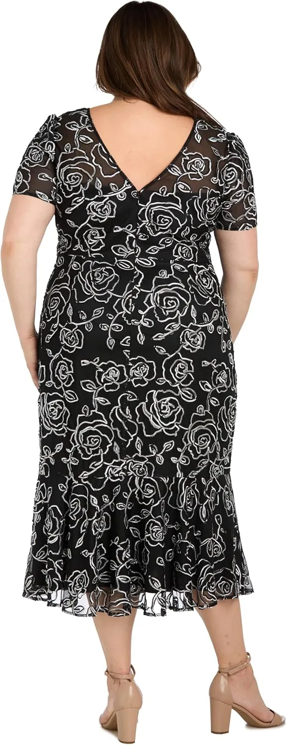 Elegant Midi Chiffon Dress W/Ruffle Top & Chiffon Capelet