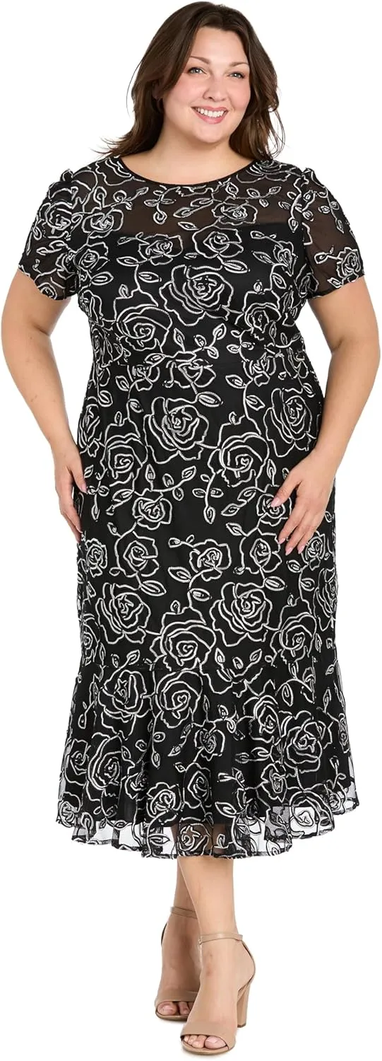 Elegant Midi Chiffon Dress W/Ruffle Top & Chiffon Capelet
