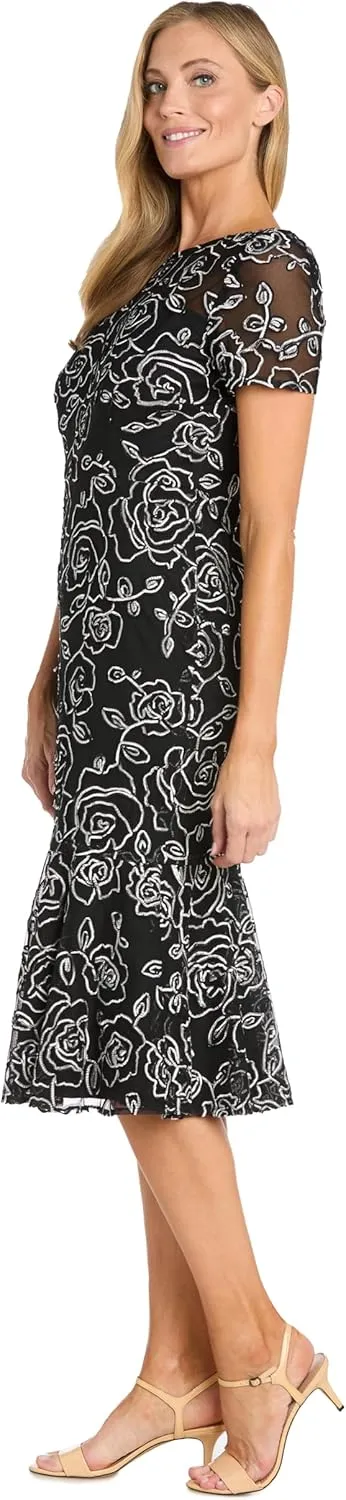 Elegant Midi Chiffon Dress W/Ruffle Top & Chiffon Capelet