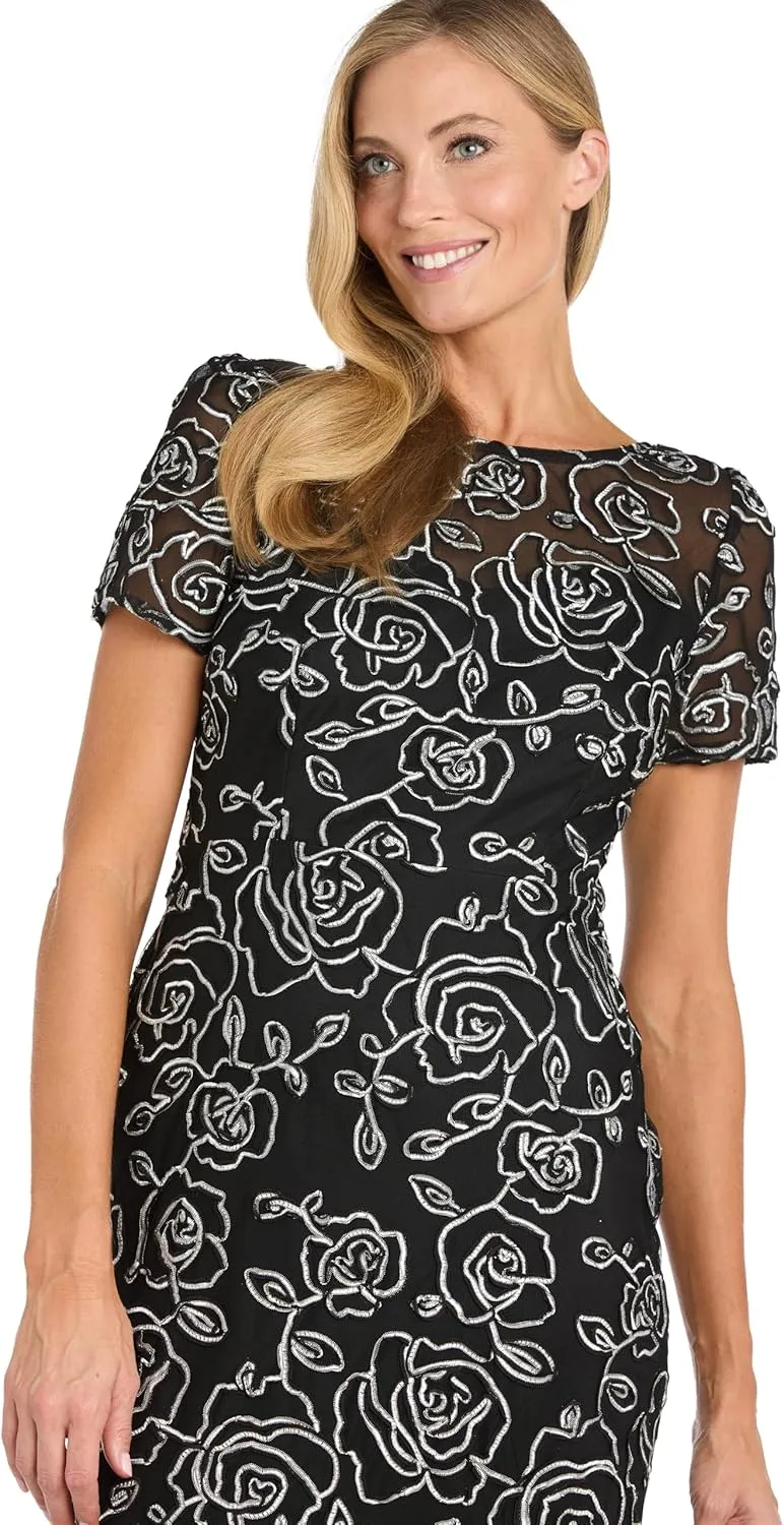 Elegant Midi Chiffon Dress W/Ruffle Top & Chiffon Capelet