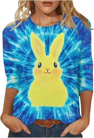 Funny Bunny Shirts for Women Happy Easter Casual 3/4 Sleeve Tshirts Summer Loose Casual Tops Blouse Fashion 2025 Funny Bunny Shirts for Women Happy Easter Casual 3/4 Sleeve Tshirts Summer Loose Casual Tops Blouse Fashion 2025