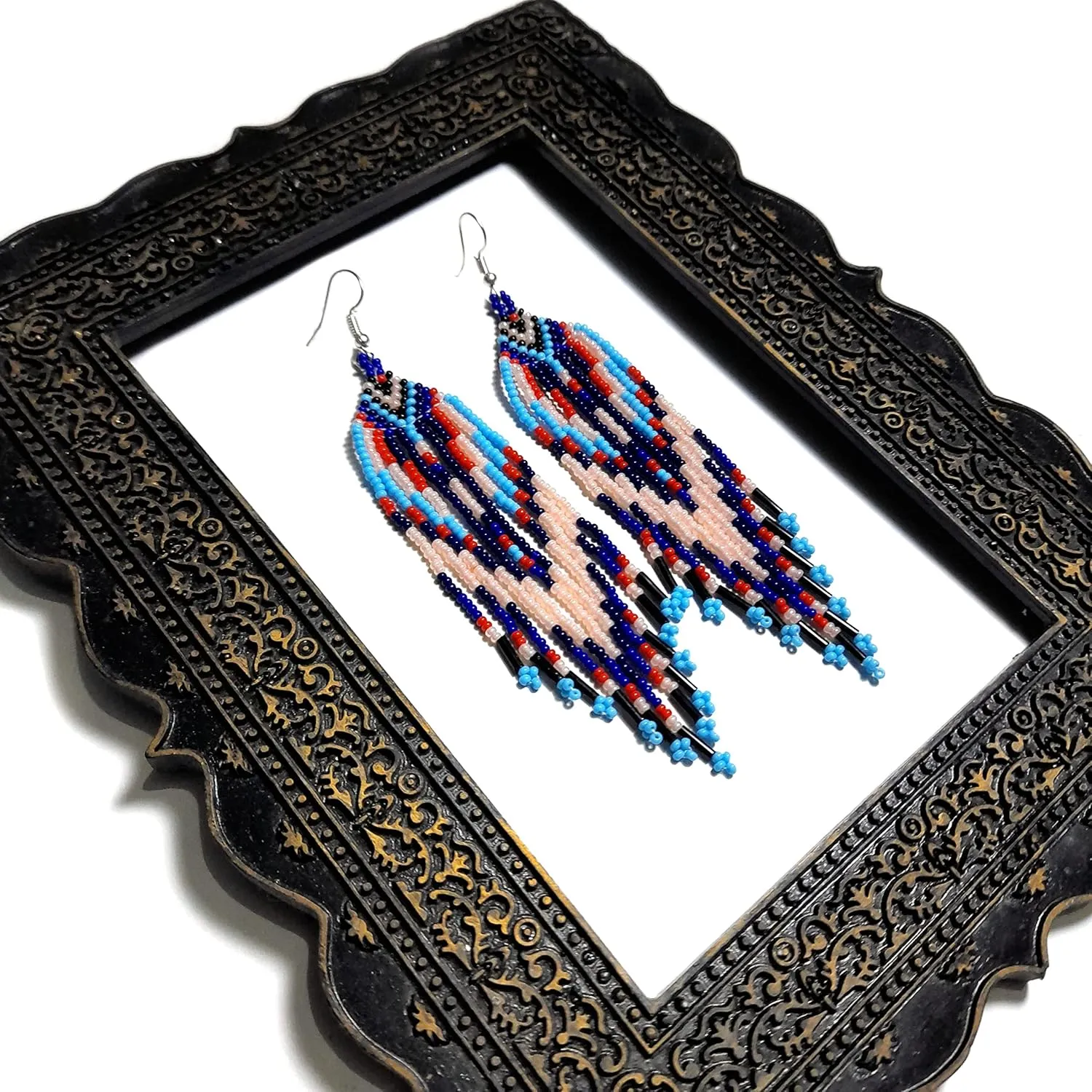 Handmade beaded native american style glass seed bead earrings Pendientes de cuentas nativas al estilo mexicano de artesanos gifts for women