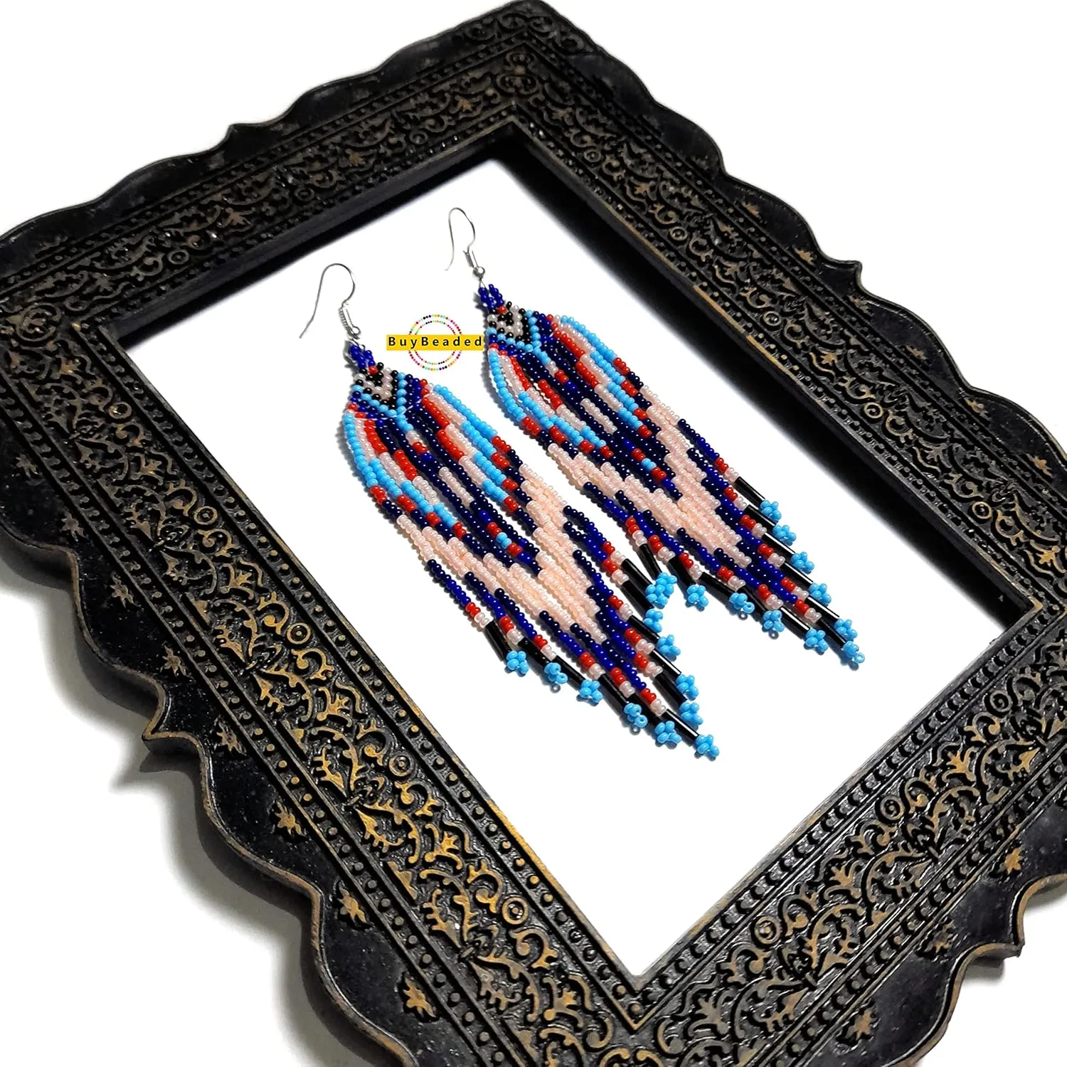 Handmade beaded native american style glass seed bead earrings Pendientes de cuentas nativas al estilo mexicano de artesanos gifts for women
