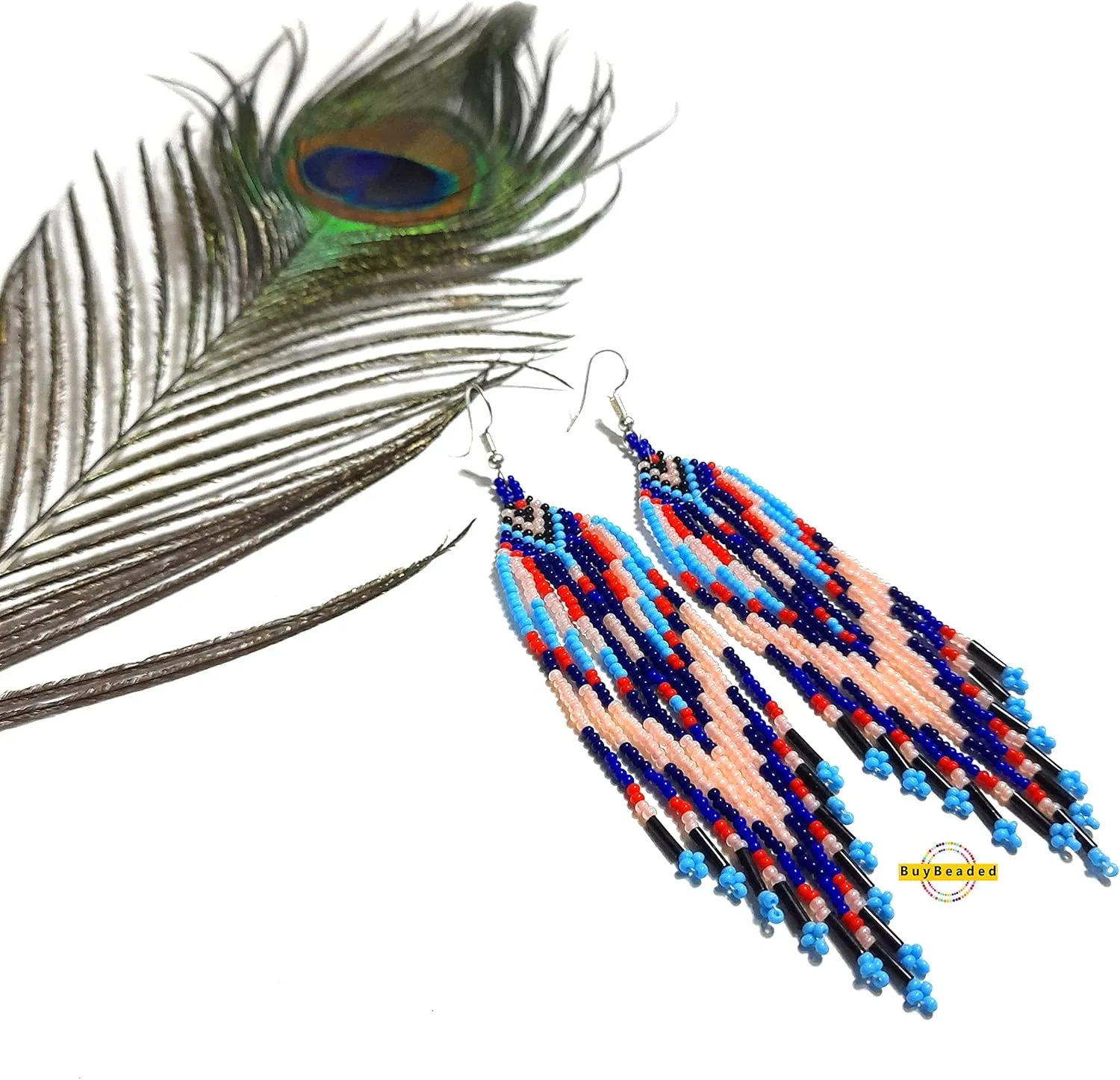 Handmade beaded native american style glass seed bead earrings Pendientes de cuentas nativas al estilo mexicano de artesanos gifts for women