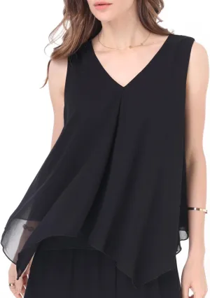 heipeiwa Women's Double-Layers Chiffon Tank Tops Casual Dressy Party Flowy Ruffle Sleeveless Shirt Blouse