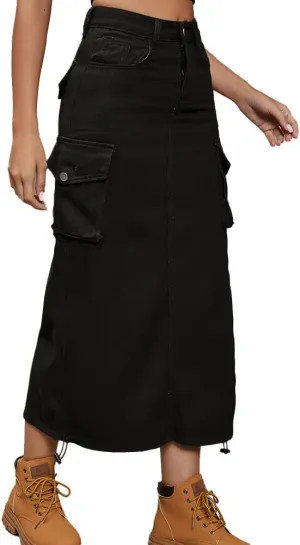 IDEALSANXUN Cargo Skirts for Women Midi Long Denim Jean Skirt