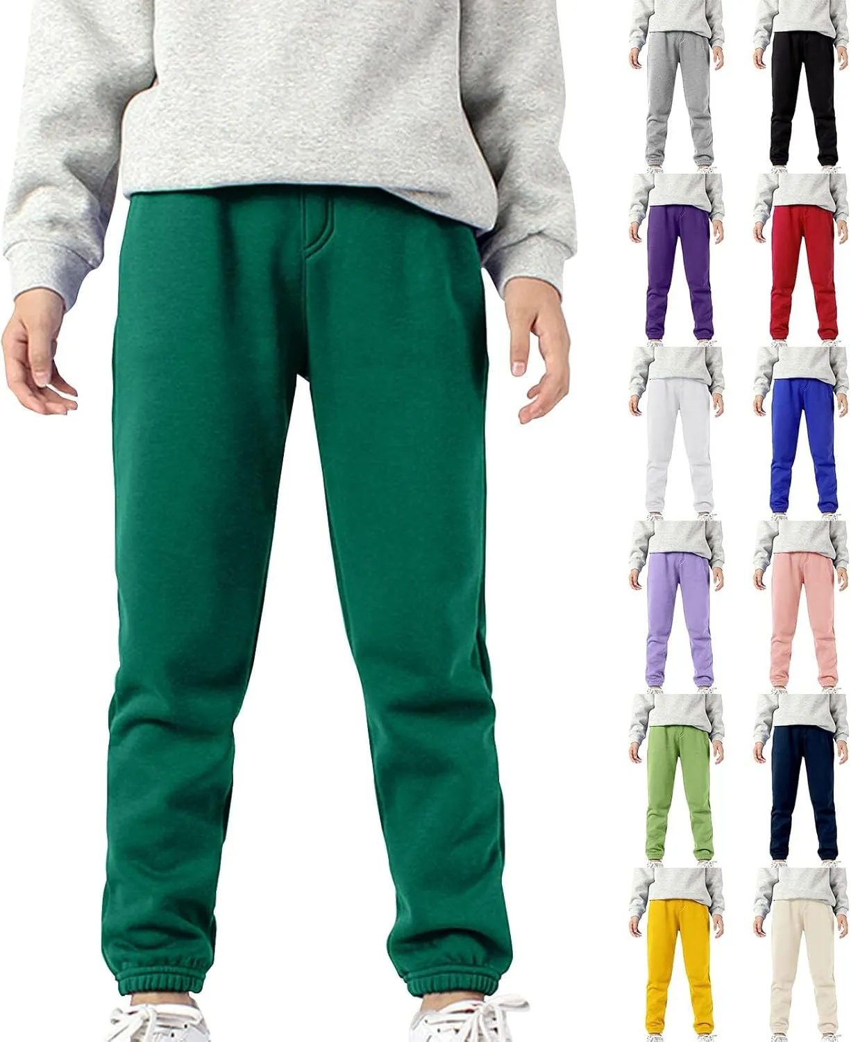 Kids Boys Cotton Active Sweatpants Solid Color Pull On Elastic Waist Lightweight Joggers Cool Sports Running Trousers