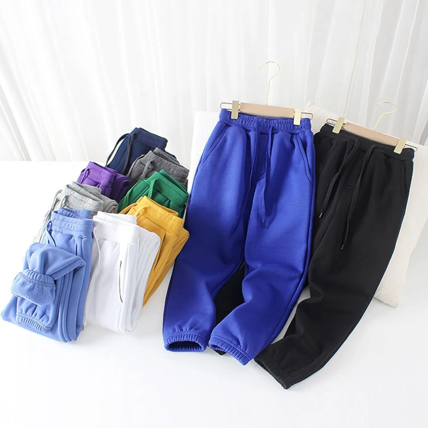 Kids Boys Cotton Active Sweatpants Solid Color Pull On Elastic Waist Lightweight Joggers Cool Sports Running Trousers