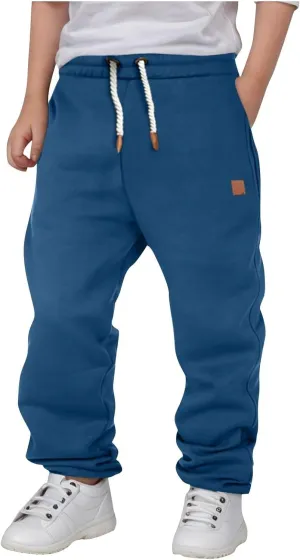 Kids Boys Jogger Pants Elastic Waist Solid Color Casual Pull on Trousers with Pockets Baggy Loose Comfy