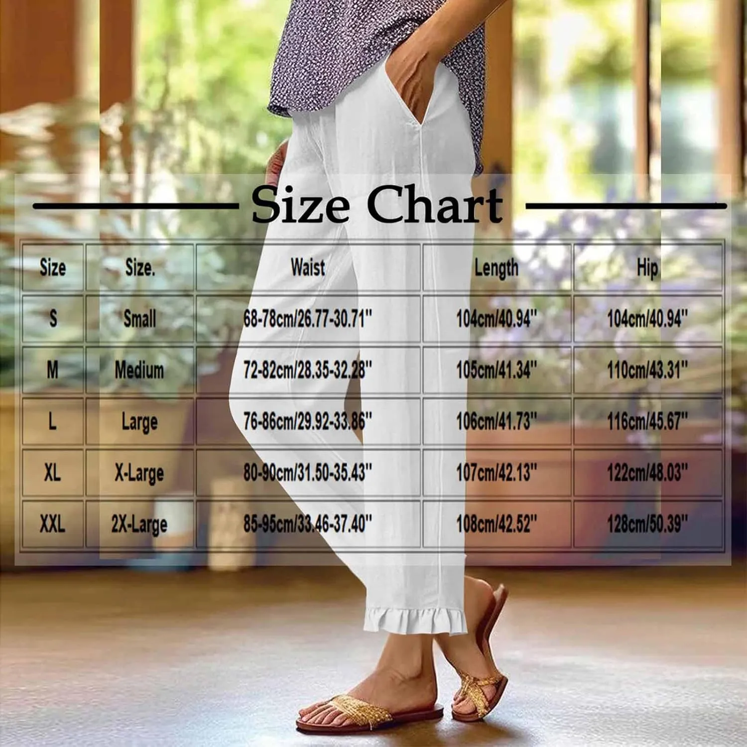 Linen Capri Pants for Women Ruffle Hem Drawstring Wide Leg Trousers Summer Casual Capris Beach Clothes with Pockets
