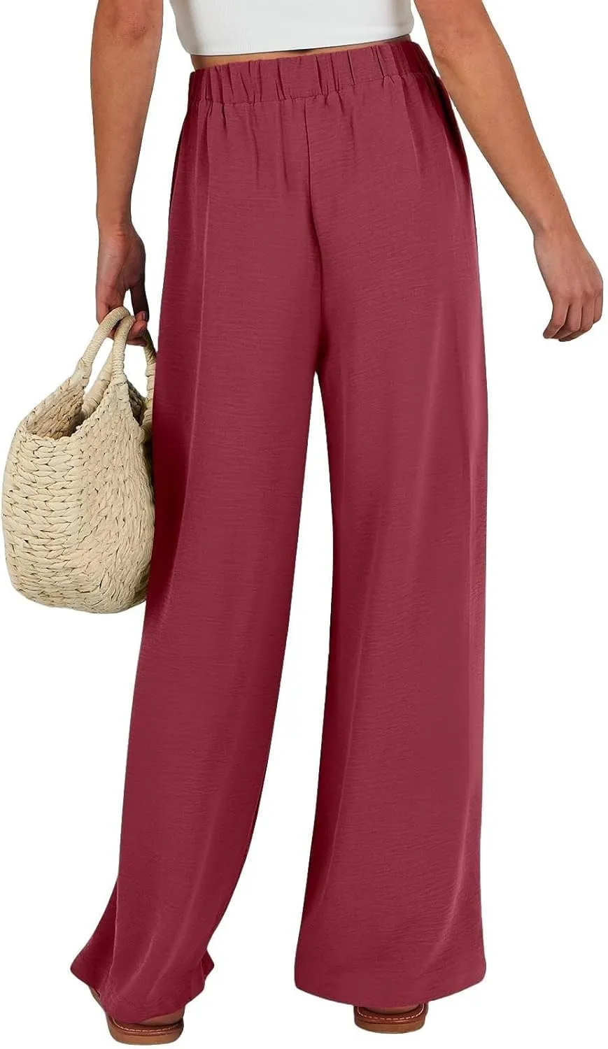 Linen Pants Women Wide Leg High Waist Casual Loose Pants Summer Beach Palazzo Flowly Drawstring Trousers with Pockets