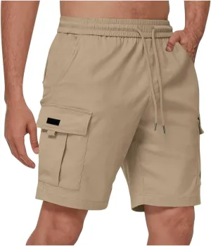 Mens Cargo Shorts Elastic Waist Running Hiking Bermuda Shorts Knee Length Casual Summer Clothes with Multiple Pockets