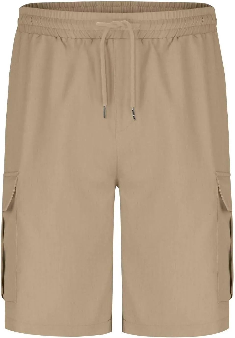 Mens Cargo Shorts Elastic Waist Running Hiking Bermuda Shorts Knee Length Casual Summer Clothes with Multiple Pockets