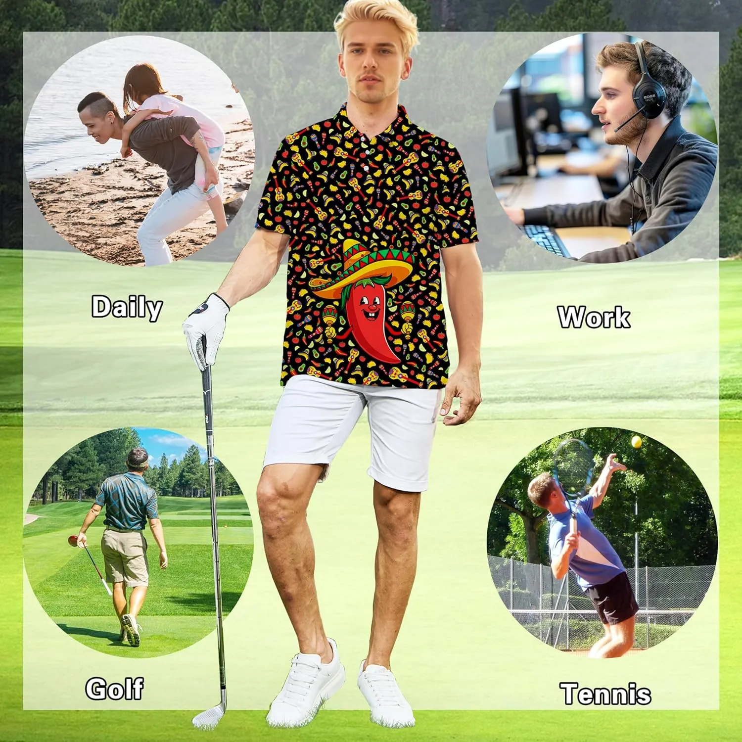 Men's Golf Polo Shirts Short Sleeve Performance Moisture Wicking Dry Fit Golf Shirts for Men