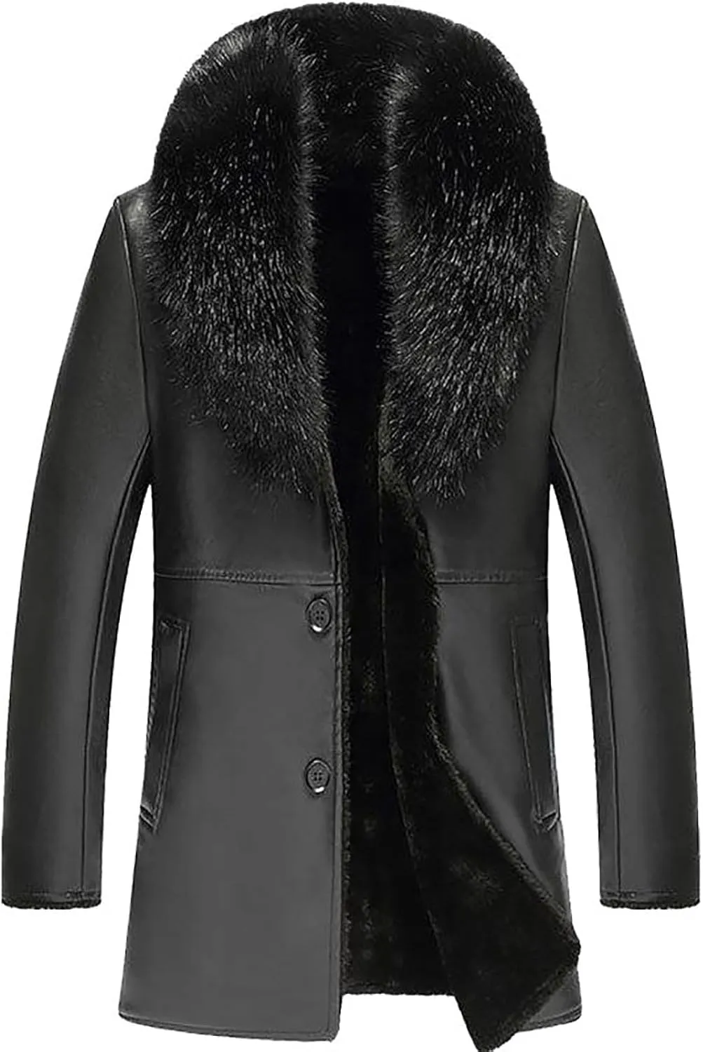 Men's Long Leather Jacket Fleece Lined Winter Motorcycle Biker Coats Thicken Warm Moto Riding Aviator Jackets