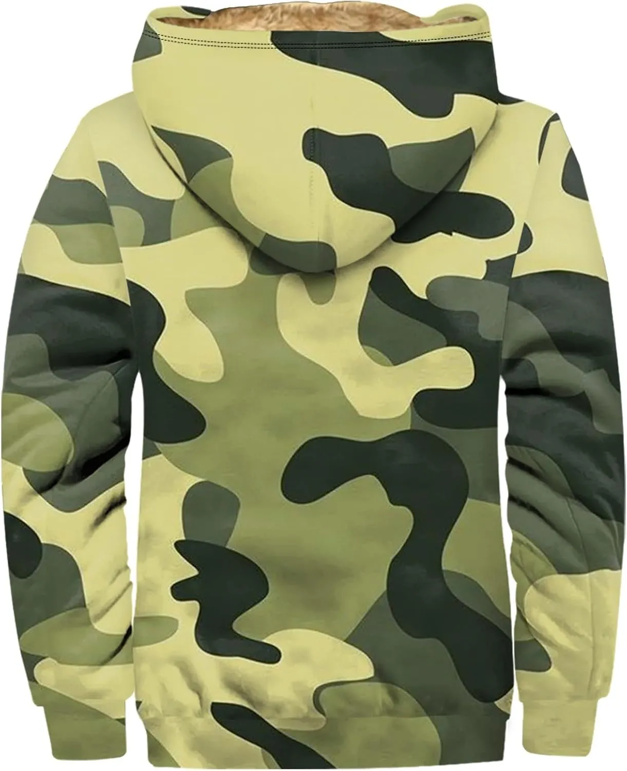 Mens Winter Camo Jacket Thickened Vintage Fashion Casual Padded Graphic Long Sleeve Warm Camo Coats
