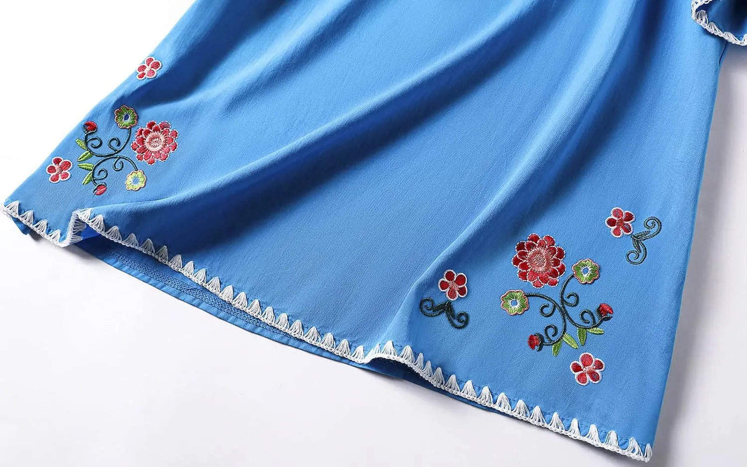 Mexican Shirts Peasant Blouses Cotton Embroidered 3/4 Sleeve Bohemian Tops Boho Clothes for Women Summer Fiesta