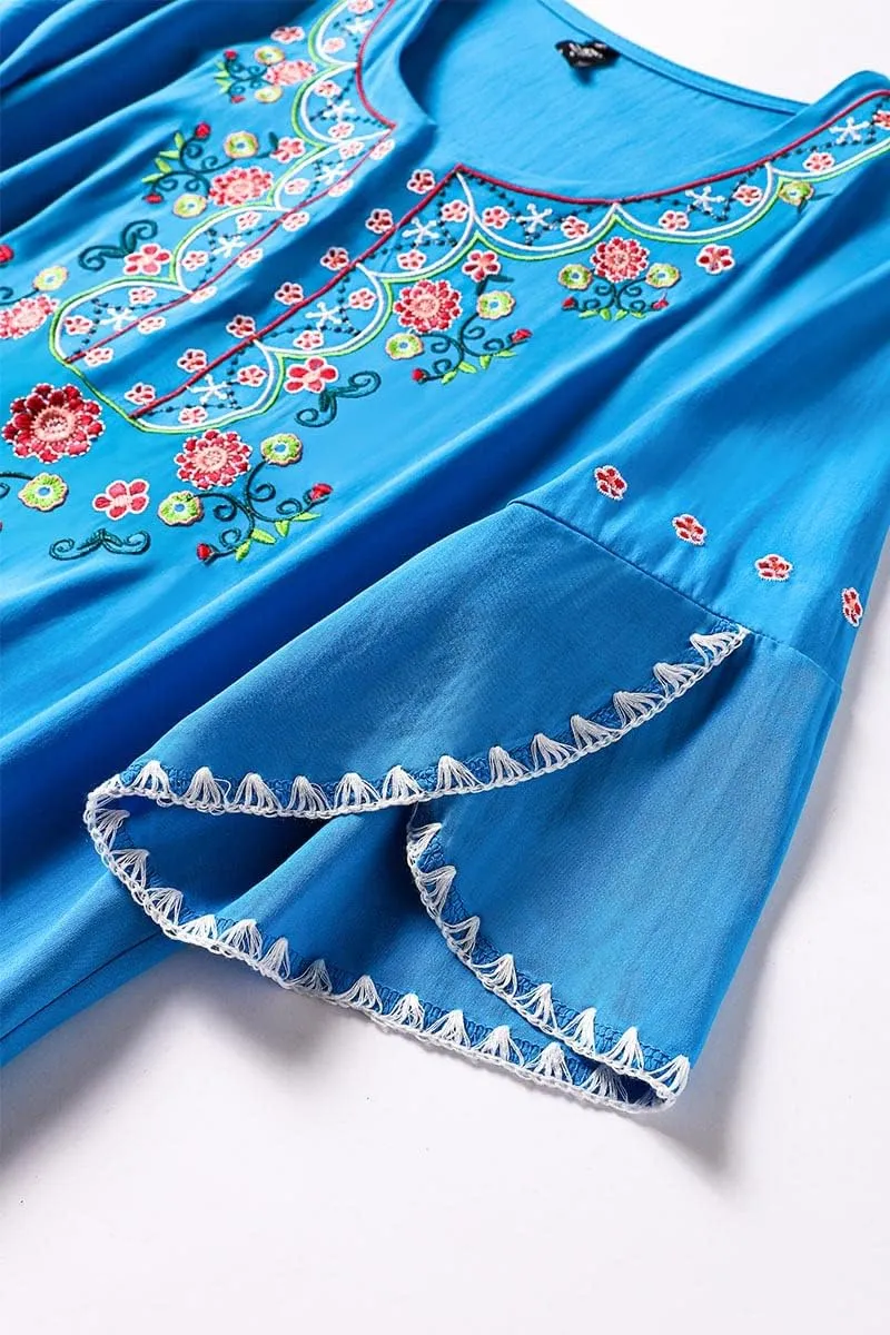 Mexican Shirts Peasant Blouses Cotton Embroidered 3/4 Sleeve Bohemian Tops Boho Clothes for Women Summer Fiesta