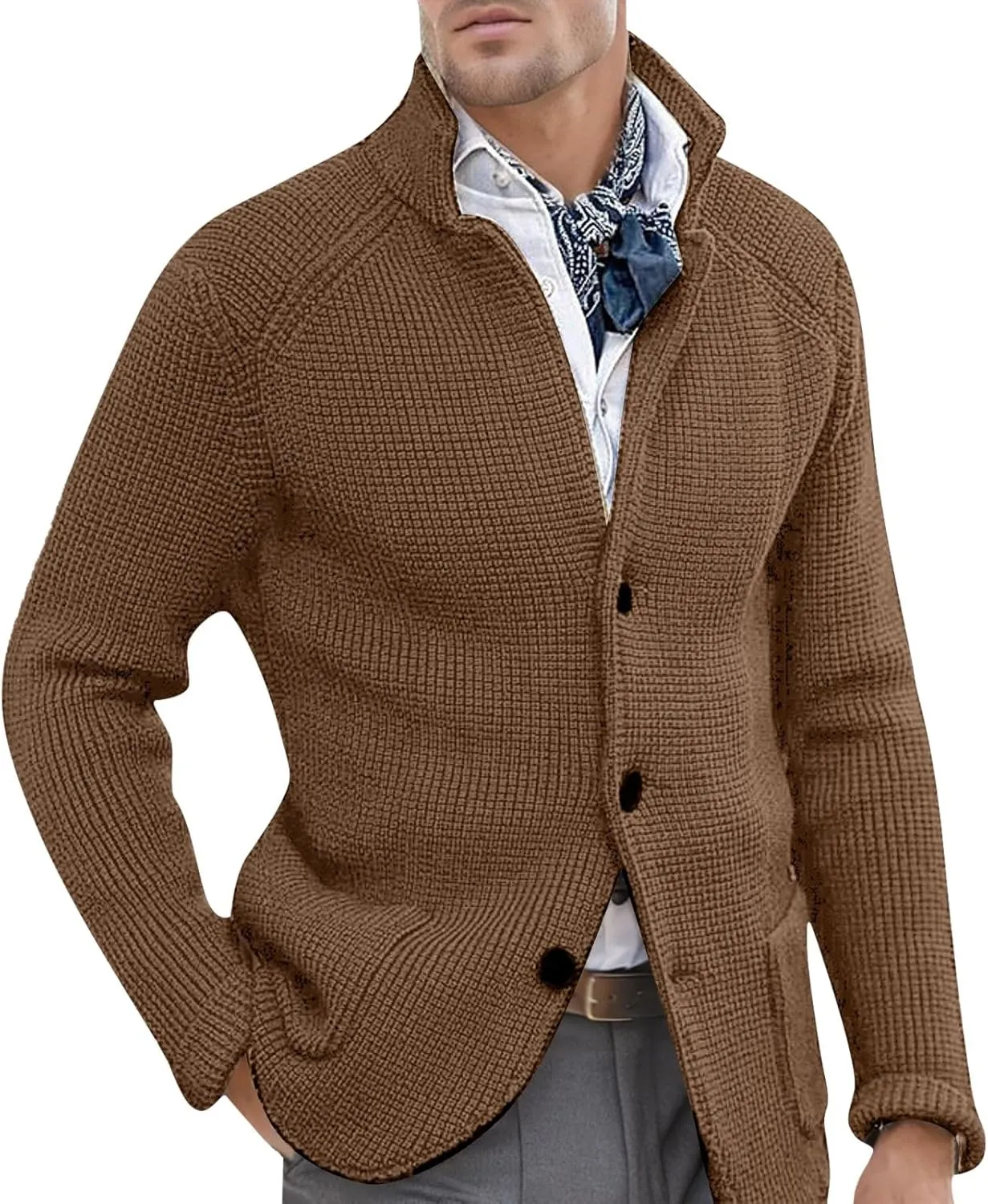 PeQAQ Mens Cardigan Sweater Cable Knit V Neck Button up Sweaters Winter Soft Warm Ribbed Cardigan Sweater Jacket with Pockets