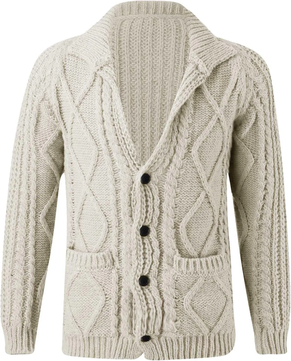 PeQAQ Mens Cardigan Sweater Cable Knit V Neck Button up Sweaters Winter Soft Warm Ribbed Cardigan Sweater Jacket with Pockets
