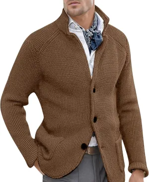PeQAQ Mens Cardigan Sweater Cable Knit V Neck Button up Sweaters Winter Soft Warm Ribbed Cardigan Sweater Jacket with Pockets