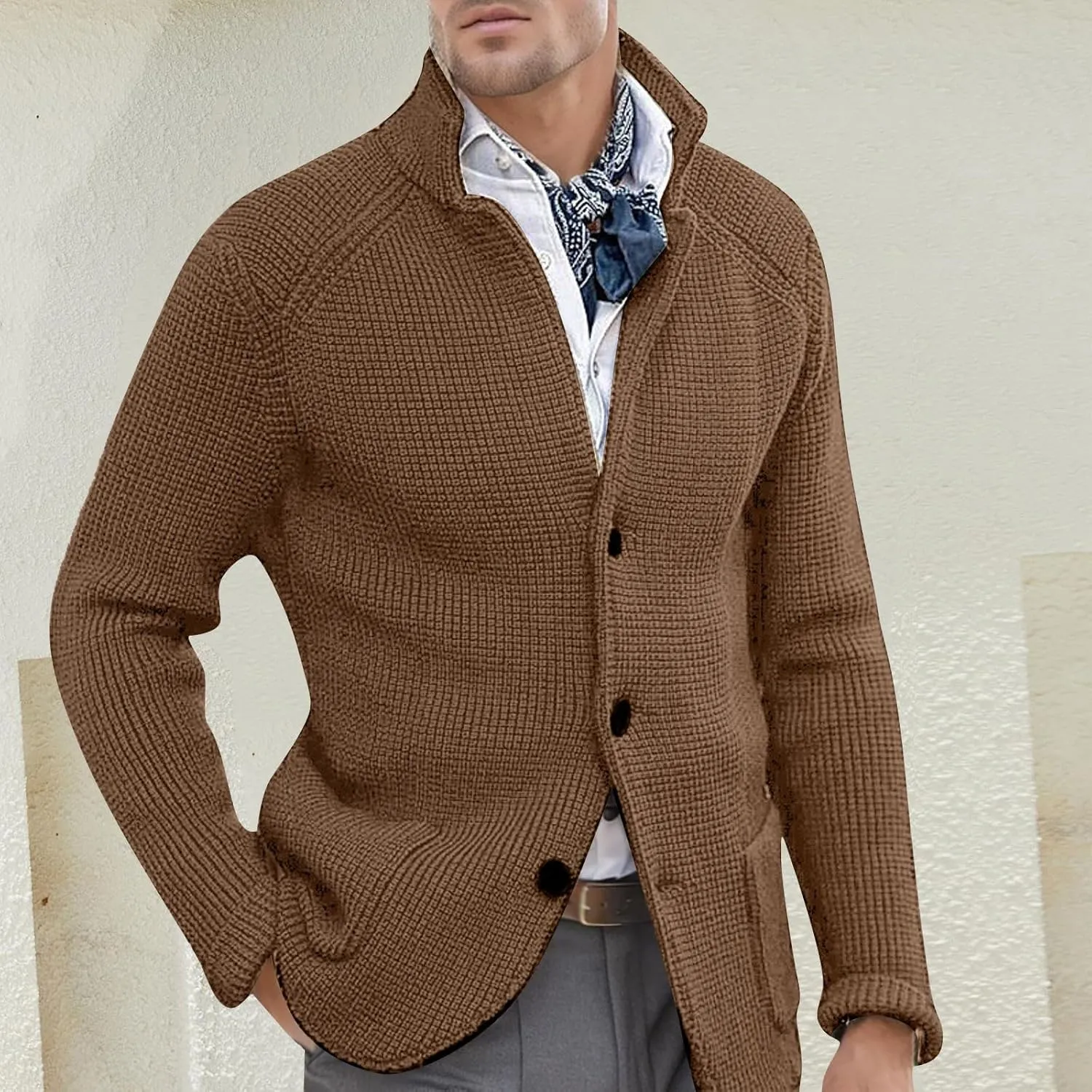 PeQAQ Mens Cardigan Sweater Cable Knit V Neck Button up Sweaters Winter Soft Warm Ribbed Cardigan Sweater Jacket with Pockets