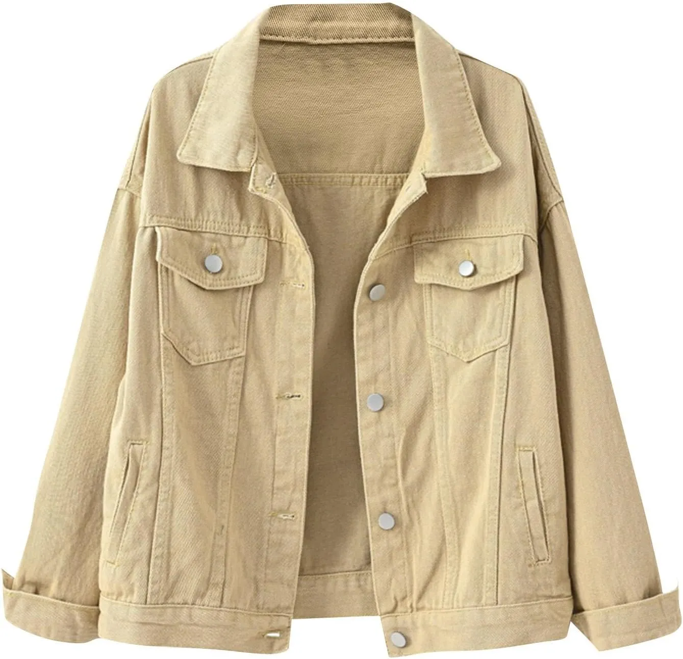 PETYCZEN Womens Jean Jacket Classic Fit Long Sleeve Cropped Denim Jacket Lapel Button Down Boyfriend Jean Jackets Fall Coats