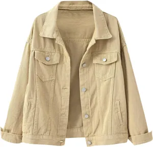 PETYCZEN Womens Jean Jacket Classic Fit Long Sleeve Cropped Denim Jacket Lapel Button Down Boyfriend Jean Jackets Fall Coats