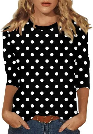 slqdgmryz 3/4 Sleeve Shirts for Women Spring Striped Crewneck Business Casual Tops Loose Three Quarter Length Work Blouses