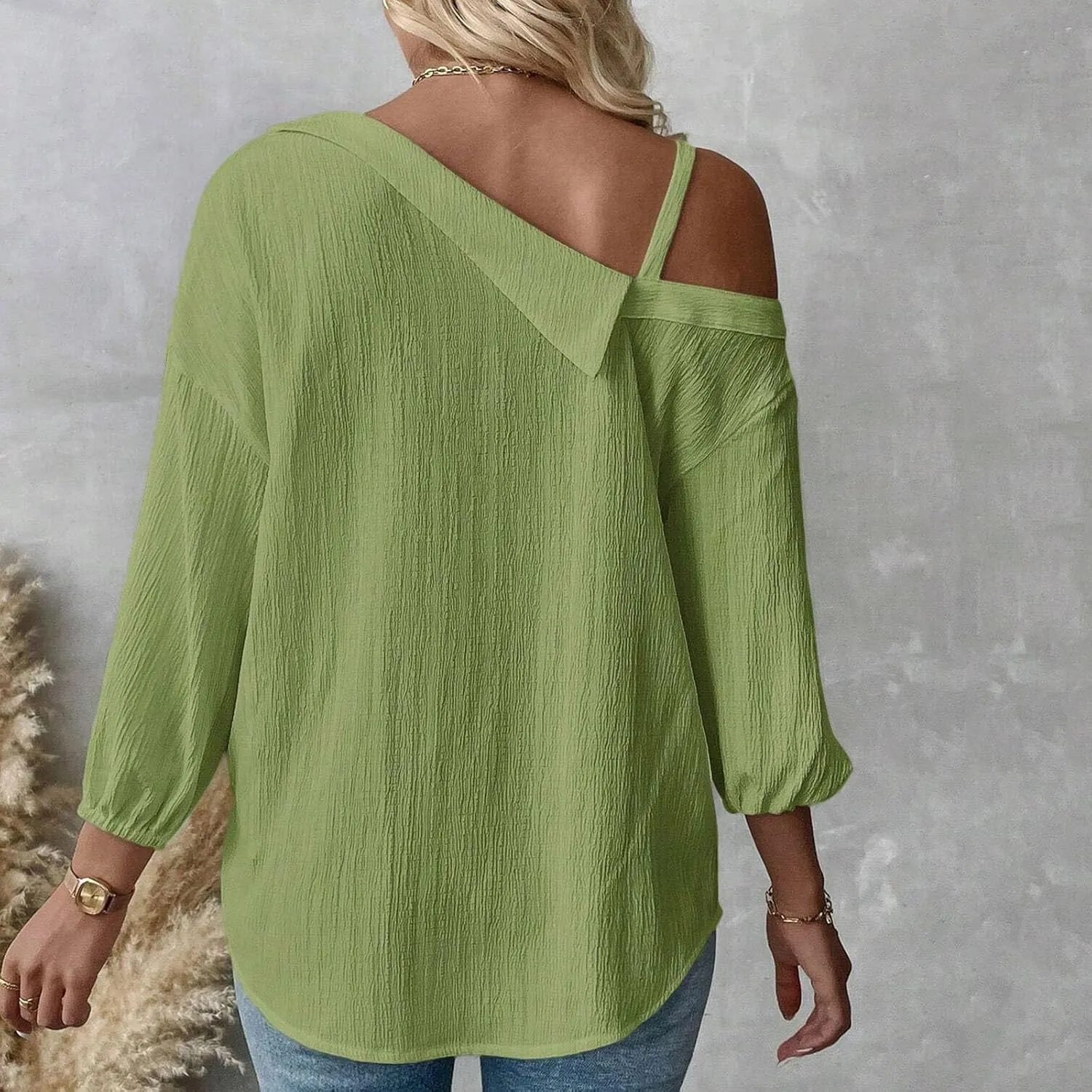 Spaghetti Straps One Shoulder Shirt for Women Button Down Open Loose Fit Solid Color Work Business Blouse Tops 2025