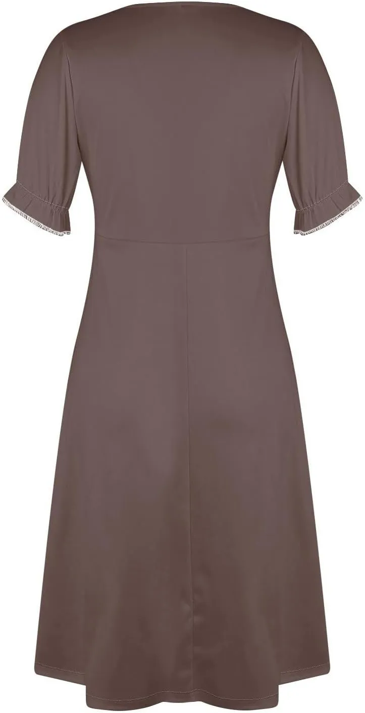 Summer Dresses for Women 2025 Trendy Boho Dress Elegant Beach V Neck Short Sleeve Irregular Hem Midi Sundresses