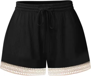 Summer Shorts for Women 2025 Trendy Casual Lace Hem Beach Shorts Plus Size Elastic High Waist Summer Wide Leg Short Summer Shorts for Women 2025 Trendy Casual Lace Hem Beach Shorts Plus Size Elastic High Waist Summer Wide Leg Short