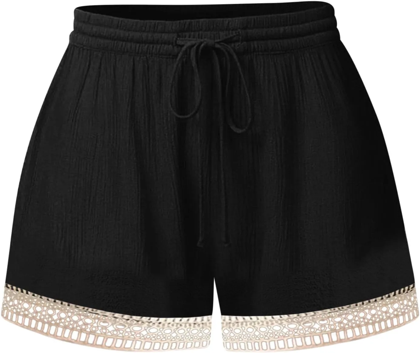 Summer Shorts for Women 2025 Trendy Casual Lace Hem Beach Shorts Plus Size Elastic High Waist Summer Wide Leg Short