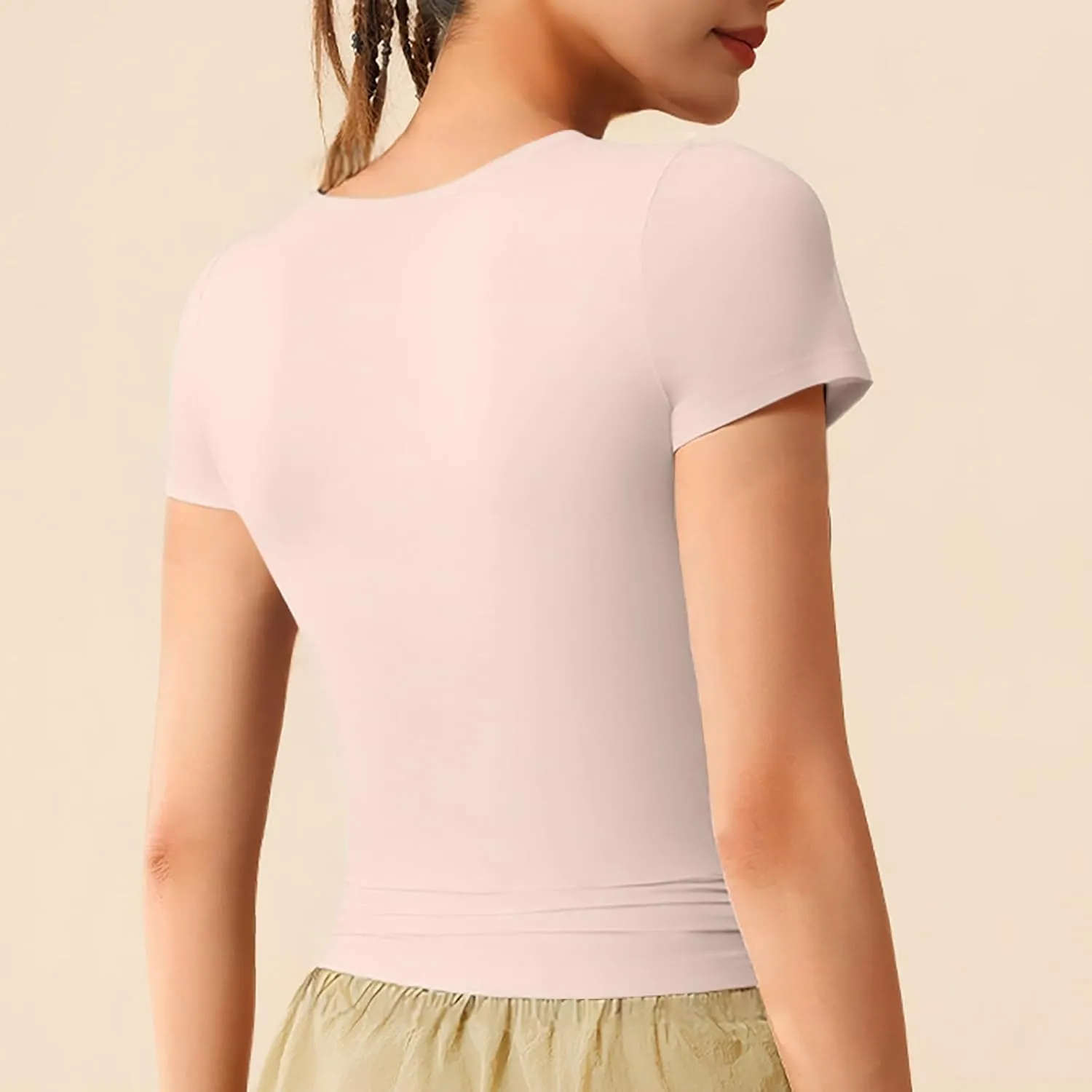 Summer Yoga Tops for Women 2025 Fashion Asymmetric Cut Out Crewneck T Shirt Built in Bra Slim Fit Sports Comfy Tees