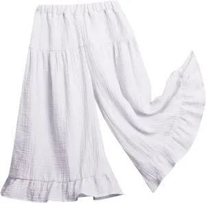 Toddler Girls Linen Wide Leg Pants Baby Baggy Elastic Waist Casual Ruffle Trousers Summer Solid Daily Trendy Pants
