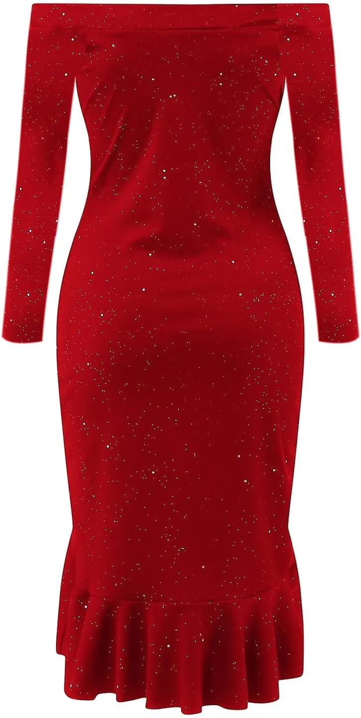Vestidos para Mujer Fiesta Moda Cuello Redondo Vestido de Malla Vestido de Encaje de Manga Larga