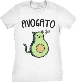 Womens Avogato Funny T Shirt Avocado Cat Cute Face Graphic Novelty Tee for Girls