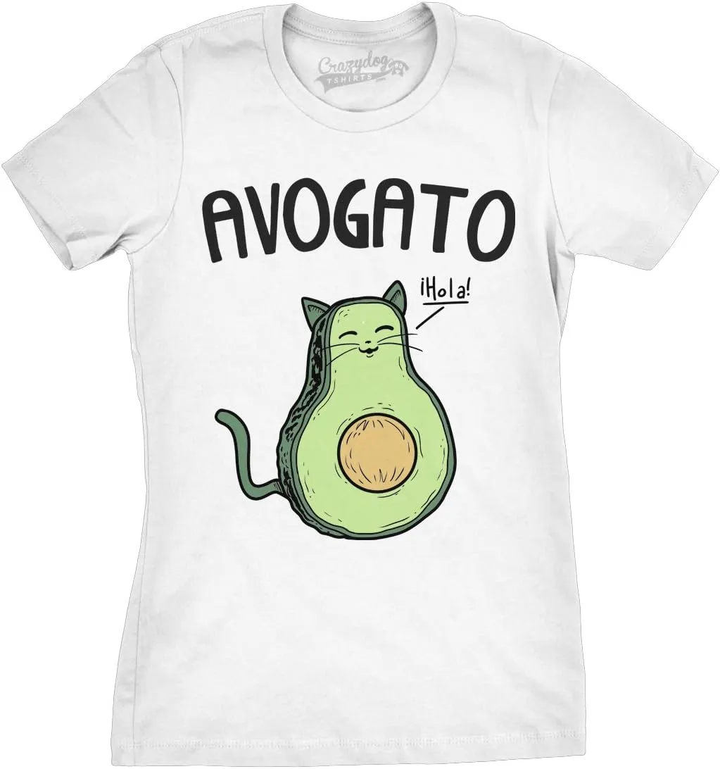 Womens Avogato Funny T Shirt Avocado Cat Cute Face Graphic Novelty Tee for Girls